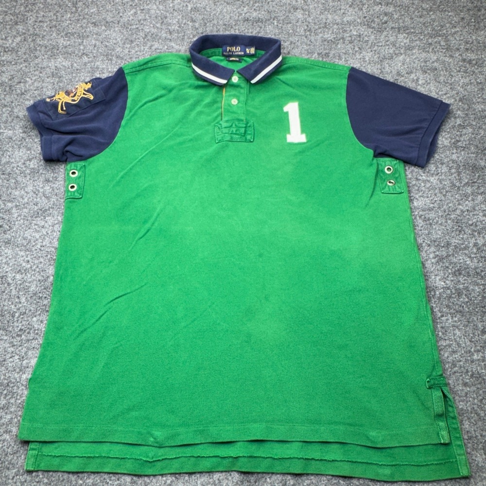 Polo Ralph Lauren Polo Men XL Green Blue Triple Pony Crest Polo Rugy Color Block